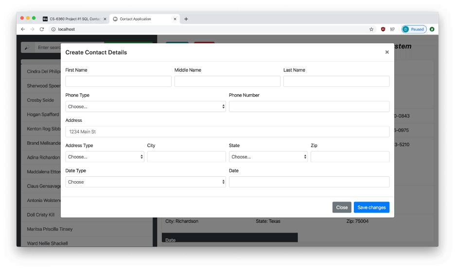 Create New Contact Form
