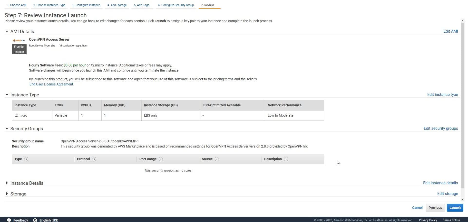Launch Instance Confirmation